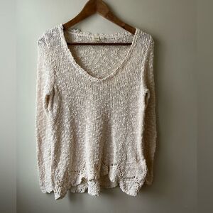 𝅺anthropologie yellow bird Soft Slub loose Knit V Neck Sweater extra small